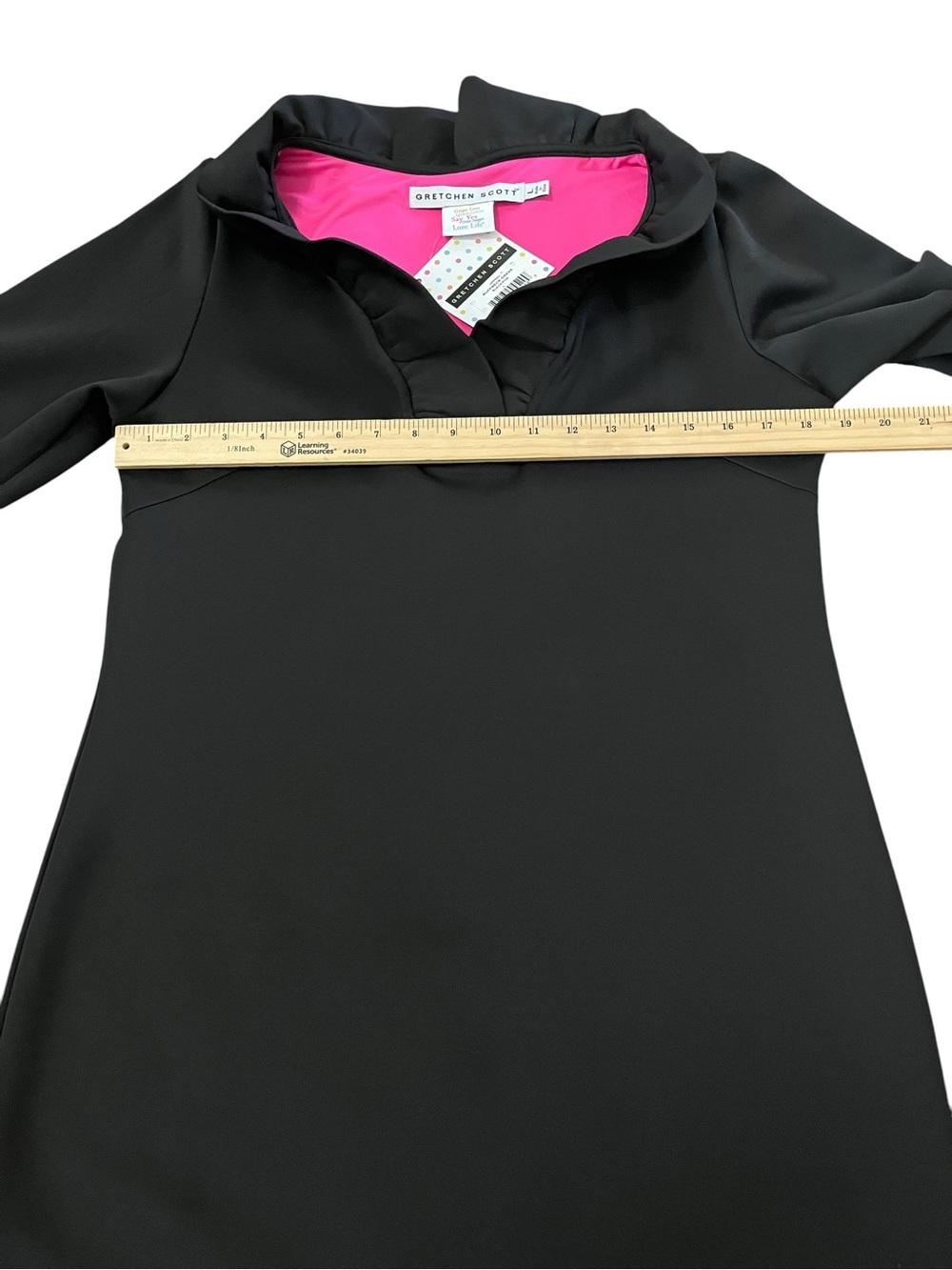 Gretchen Scott Black & Pink Ruffle Neck Jersey Dress - Size Large NWT - Picture 4 of 13
